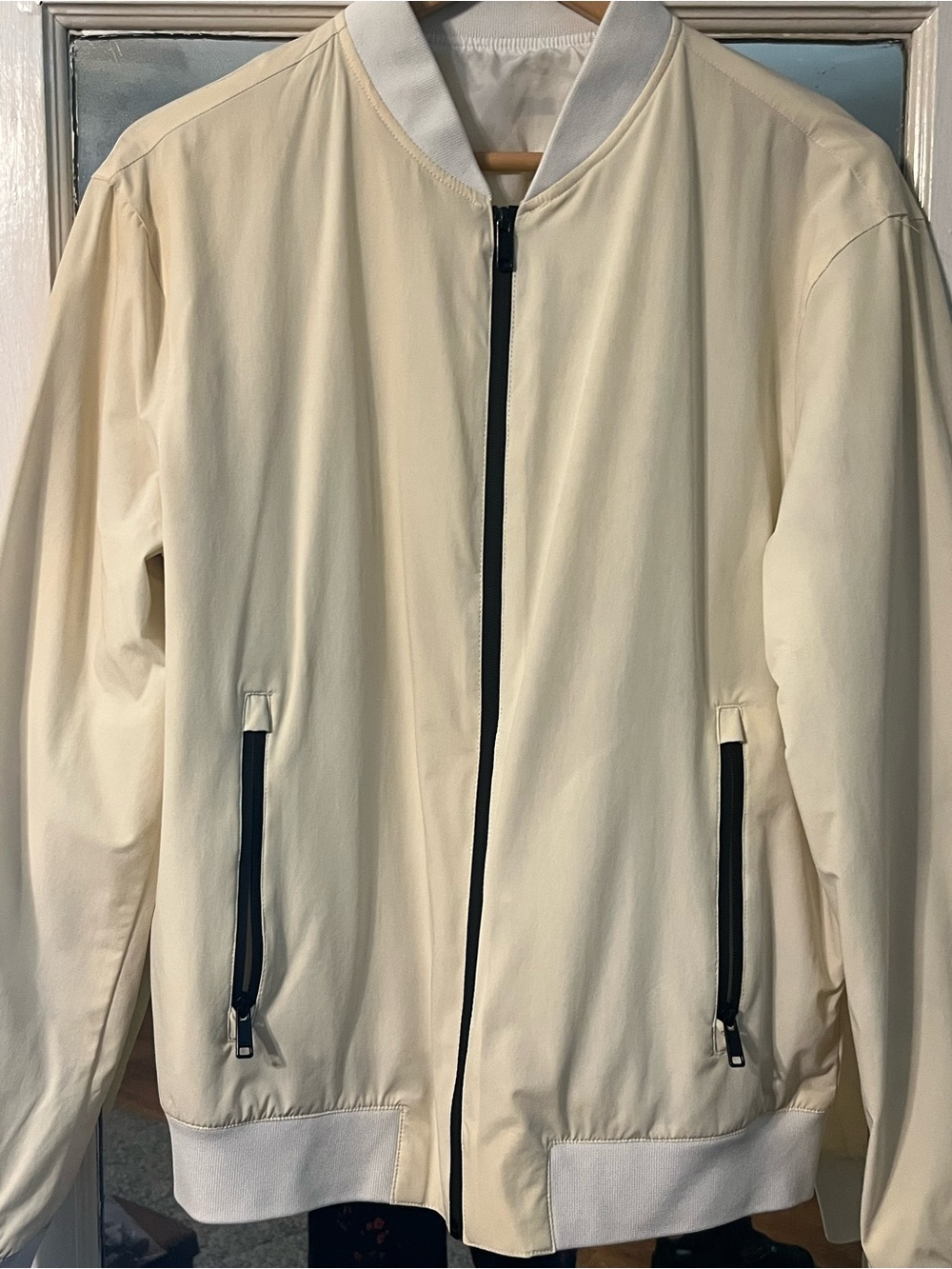 Zara Cream/White Bomber Jacket with Black Zips